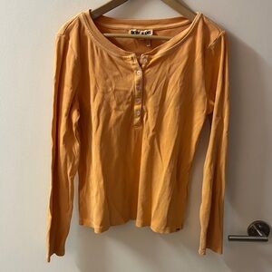 DKNY Women's Ribbed Orange Long Sleeve Tee